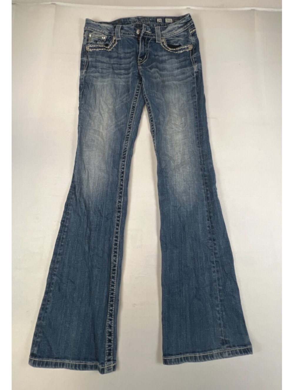 Miss Me Women Size 29 Blue Easy Boot Mid Rise Embellished Pocket Denim Jeans